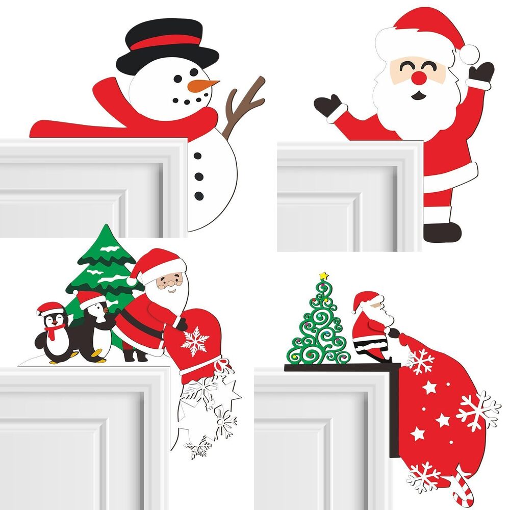 9403 4 Pcs Christmas Door Frame Decoration Set Metal Santa Claus Snowman